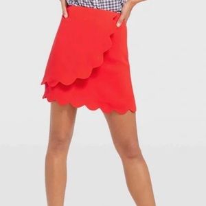 Draper James Red Short Side Zip Solid Scallop Womens Skirt Size 4